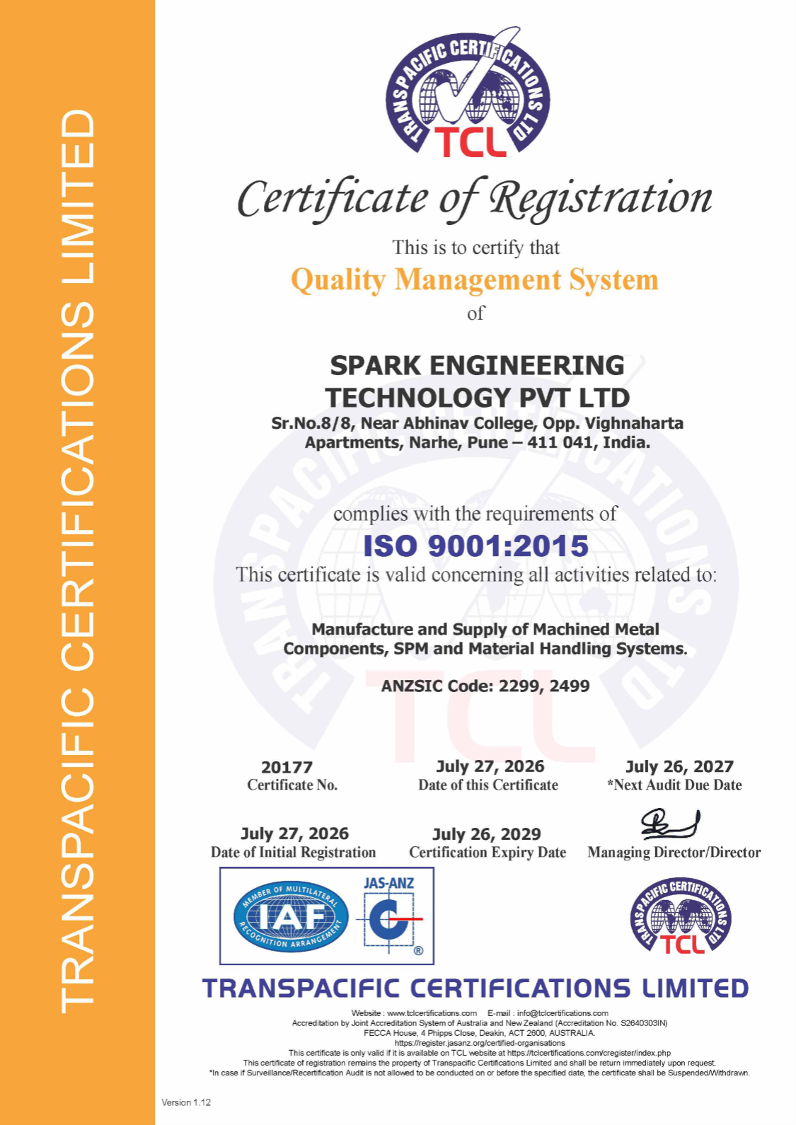 First page preview of Spark Engineering certification